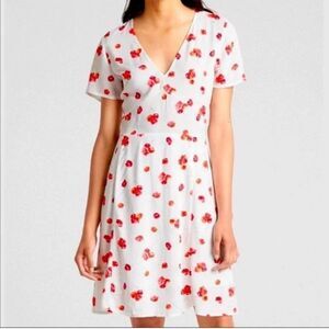 GAP White and Red Flutter Sleeve Mini Dress with Floral Print size 14